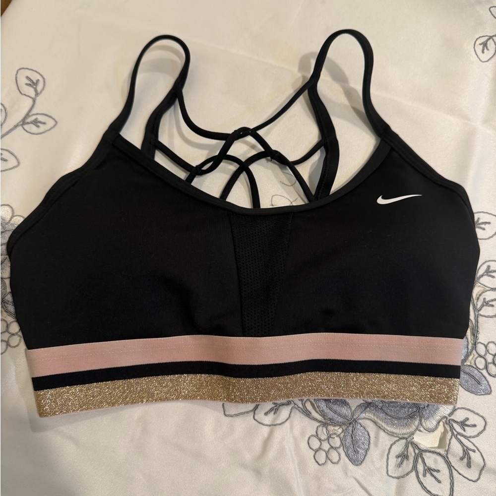 Nike Black Sports Bra with Gold and Pink Bands